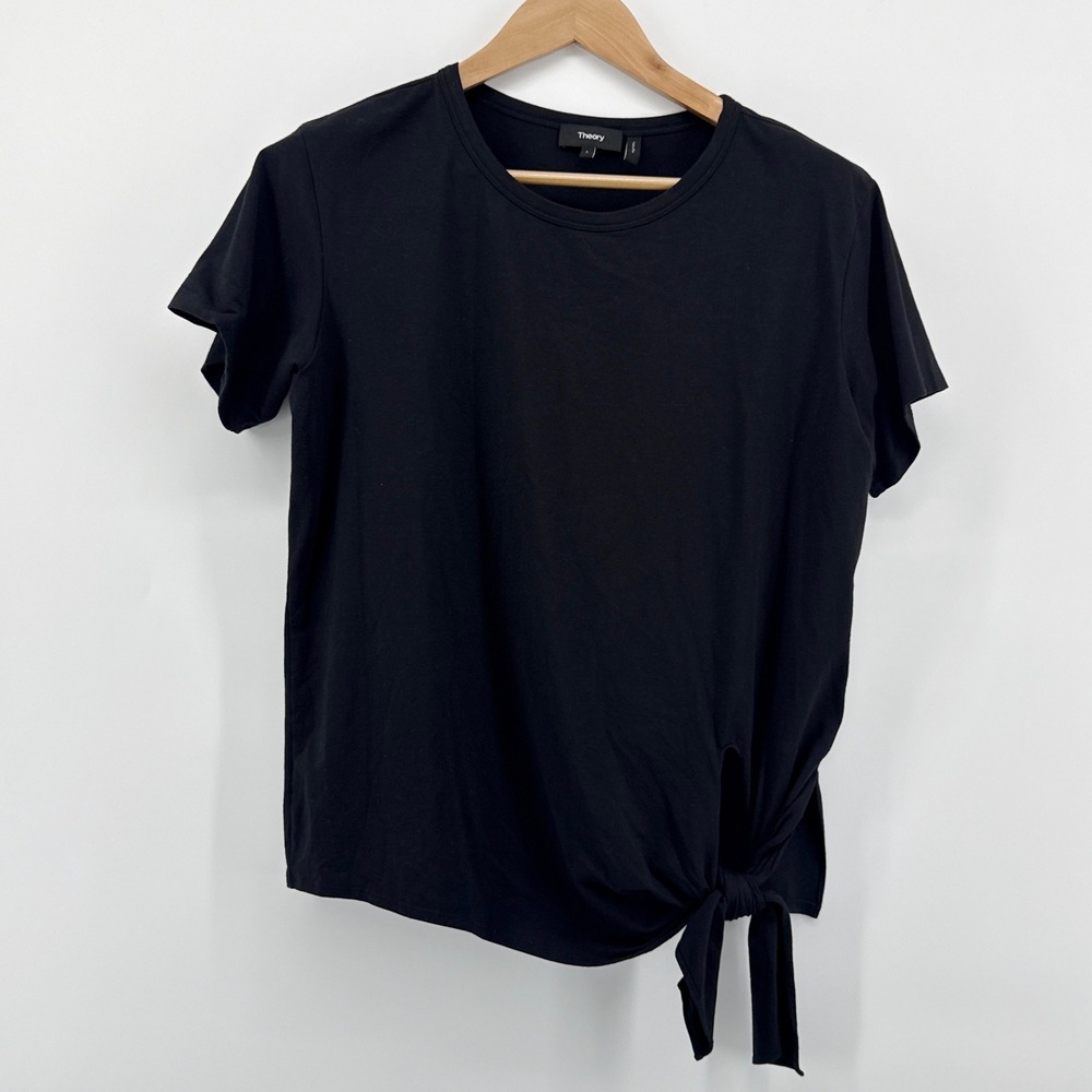 Theory‎ Dorotea T Ranmire Knit Black Side Tie Knot T-Shirt M0129549 Womens Large